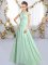 Chiffon Scoop Cap Sleeves Clasp Handle Lace Quinceanera Court of Honor Dress in Apple Green