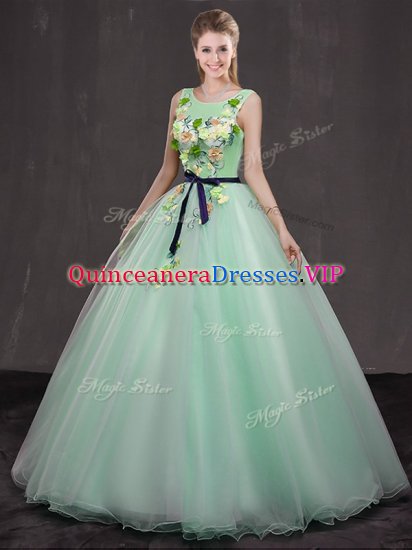 Noble Ball Gowns Quinceanera Dress Apple Green Scoop Organza Sleeveless Floor Length Lace Up - Click Image to Close