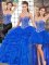 Floor Length Royal Blue Vestidos de Quinceanera Tulle Sleeveless Beading and Ruffles