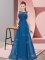 Amazing Floor Length Blue Quinceanera Dama Dress Scoop Sleeveless Zipper