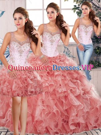 Clearance Organza Sleeveless Floor Length Quinceanera Dresses and Beading and Ruffles