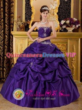 Buckeye Arizona/AZ Purple Beautiful Strapless Quinceanera Dress With Beaded Bodice and Pick-ups Custom Made