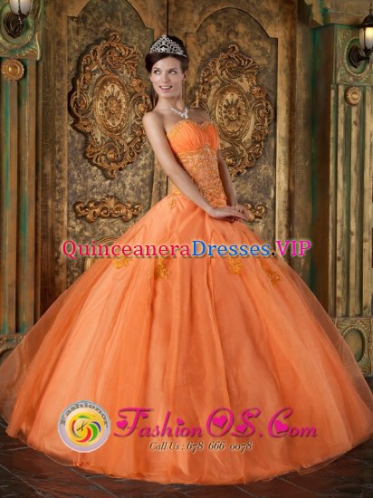 Gorgeous Orange Quinceanera Dress In New York Sweetheart Appliques Floor-length Organza Ball Gown IN Envigado Colombia - Click Image to Close