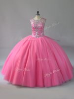 Unique Pink Lace Up Scoop Beading 15th Birthday Dress Sleeveless