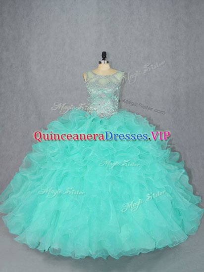 New Arrival Aqua Blue Sweet 16 Dress Sweet 16 and Quinceanera with Beading Scoop Sleeveless Lace Up - Click Image to Close