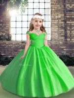 Tulle Sleeveless Floor Length Pageant Gowns For Girls and Beading