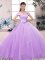 Floor Length Lace Up Quinceanera Dresses Lavender for Military Ball and Sweet 16 and Quinceanera with Lace and Hand Made Flower