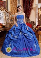 Nagua Dominican Republic Royal Blue Appliques Decorate Waist For Elegant Quinceaner Dress With Pick-ups(SKU QDZY482y-6BIZ)