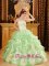 Riihimaki Finland Elegant Sweetheart Neckline Beaded and Ruffles Decorate Apple Green Quinceanera Dress