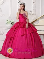 Hand Made Flowers Hot Pink Spaghetti Straps Ruffles Layered Gorgeous Quinceanera Dress With Taffeta Beaded Decorate Bust in Alamogordo NM