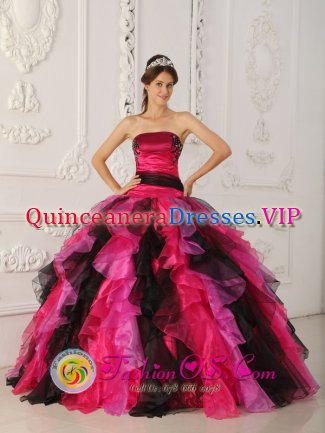 Ruffles Strapless Multi-color Quinceanera Gowns With Appliques Tulle For Sweet 16 In Augusta Kansas/KS