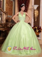 Wear A Simple V-neck Yellow Green Beautiful Quinceanera Dress In Hillsboro Kansas/KS