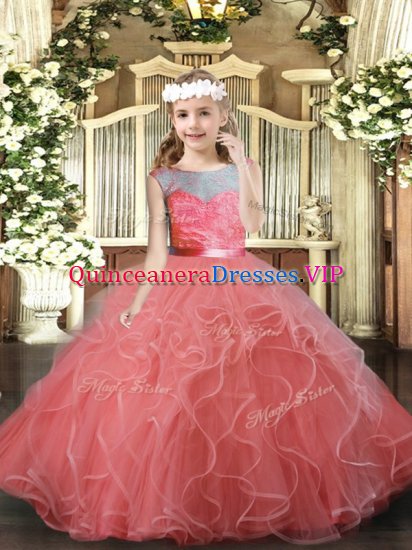 Hot Selling Watermelon Red Sleeveless Tulle Backless Pageant Dress Womens for Party and Wedding Party - Click Image to Close