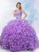 Custom Design Ball Gowns Sweet 16 Dresses Lavender Sweetheart Organza Sleeveless Floor Length Lace Up