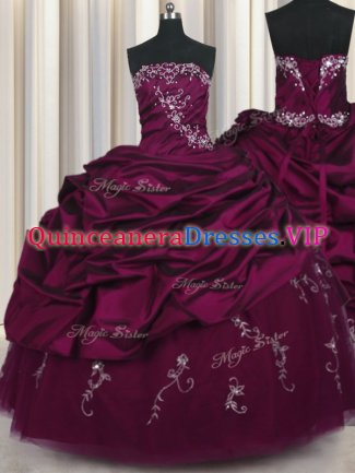 Smart Beading and Appliques and Pick Ups 15 Quinceanera Dress Purple Lace Up Sleeveless Floor Length