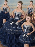 Classical Sweetheart Sleeveless Lace Up Quince Ball Gowns Navy Blue Satin and Organza(SKU XBQD165TZA2BIZ)