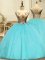 Fashionable Scoop Sleeveless Lace Up Vestidos de Quinceanera Aqua Blue Organza