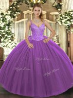 New Arrival V-neck Sleeveless Tulle Sweet 16 Dresses Beading Lace Up