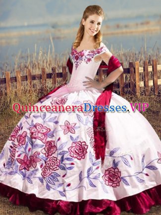 Amazing Sleeveless Floor Length Embroidery Lace Up Quinceanera Dresses with Fuchsia