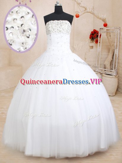 High Class Floor Length Lace Up Teens Party Dress White for Military Ball and Sweet 16 and Quinceanera with Beading - Click Image to Close