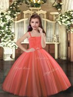 Pretty Rust Red Ball Gowns Beading Glitz Pageant Dress Lace Up Tulle Sleeveless Floor Length