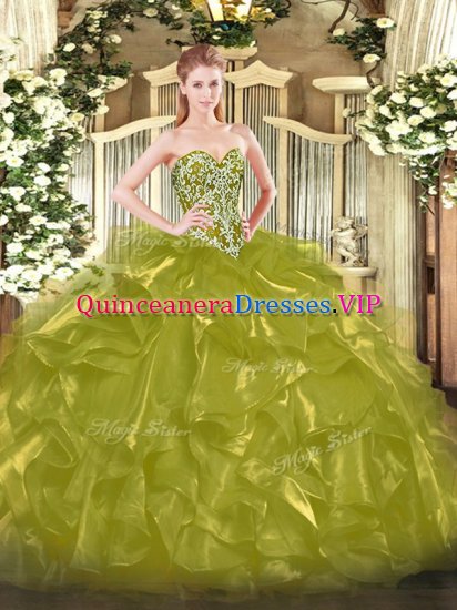 Clearance Olive Green Ball Gowns Beading and Ruffles 15 Quinceanera Dress Lace Up Organza Sleeveless Floor Length - Click Image to Close