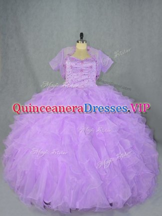 Lavender Side Zipper Sweetheart Beading and Ruffles Quinceanera Dress Organza Sleeveless