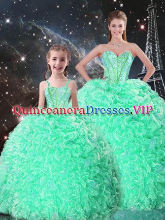 Apple Green Sweetheart Neckline Beading and Ruffles Sweet 16 Quinceanera Dress Sleeveless Lace Up