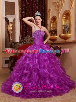 Bayaguana Dominican Republic Purple For Stylish Quinceanera Dress With Organza Beading Decorate Bust and Ruched Bodice