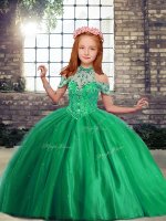 Beading Kids Formal Wear Green Lace Up Sleeveless Floor Length