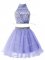 A-line Quinceanera Court of Honor Dress Lavender High-neck Organza Sleeveless Knee Length Zipper