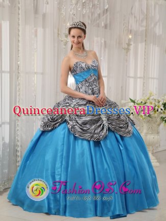 Randolph Vermont/VT Cheap Aqua Blue Zebra Ruffles Sweet 16 Dress With Sweetheart Taffeta ball gown