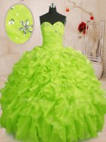 Organza Sweetheart Sleeveless Lace Up Beading and Ruffles Sweet 16 Quinceanera Dress in Yellow Green(SKU PSSW0171-7BIZ)