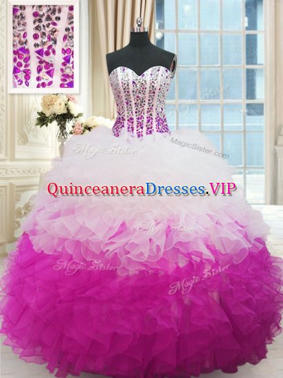 Sleeveless Floor Length Beading and Ruffles Lace Up Sweet 16 Dress with Multi-color - Click Image to Close