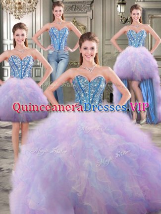 Hot Selling Four Piece Multi-color Sleeveless Floor Length Beading and Ruffles Lace Up Quinceanera Dress