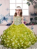 Scoop Sleeveless Organza Glitz Pageant Dress Beading and Ruffles Lace Up