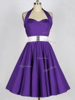 Knee Length Purple Court Dresses for Sweet 16 Taffeta Sleeveless Ruching