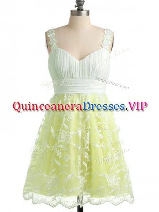 Yellow Sleeveless Lace Knee Length Quinceanera Court of Honor Dress