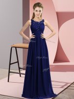 Navy Blue Sleeveless Chiffon Zipper Court Dresses for Sweet 16 for Wedding Party