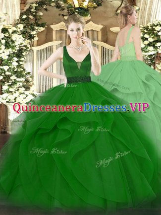 Straps Sleeveless Zipper Sweet 16 Dress Dark Green Tulle