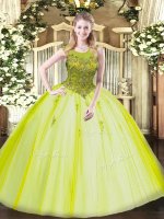 Customized Beading Quinceanera Dress Yellow Green Zipper Sleeveless Floor Length