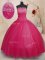 Extravagant Off the Shoulder Coral Red Ball Gowns Beading Quinceanera Gown Lace Up Tulle Sleeveless Floor Length