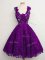 Decent Purple A-line Lace Straps Sleeveless Lace Knee Length Lace Up Damas Dress