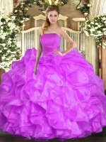 Sophisticated Lilac Ball Gowns Ruffles Sweet 16 Quinceanera Dress Lace Up Organza Sleeveless Floor Length