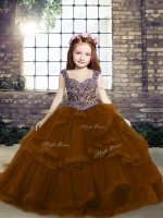 Brown Sleeveless Beading Lace Up Little Girl Pageant Dress