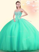 Apple Green Lace Up Sweetheart Beading Quinceanera Gowns Tulle Sleeveless