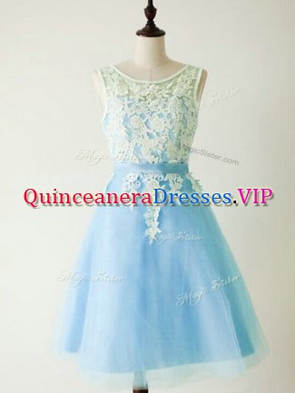 Dazzling Light Blue Lace Up Quinceanera Court Dresses Lace Sleeveless Knee Length