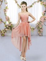 Peach Empire Chiffon Sweetheart Sleeveless Beading High Low Lace Up Court Dresses for Sweet 16