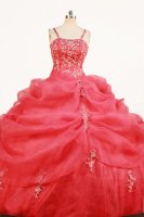 Clearance Ball Gown Strap Floor-length Red Organza Quinceanera Dresses Style FA-W-357