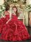 Hot Sale Red Lace Up Pageant Dress Womens Ruffles Sleeveless Floor Length